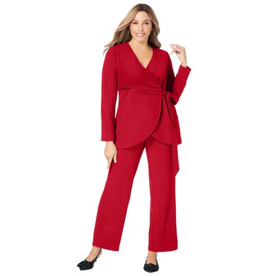 Plus Size Women's 2-Piece Faux Wrap Pantsuit by Jessica London in Classic Red (Size 14 W)