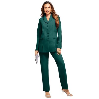 Plus Size Women's Plus Size Long Sleeve Ten-Button Shawl-Collar Pant Suit - 2-Piece Pant Set by Roaman's in Emerald Green (Size 38 W)