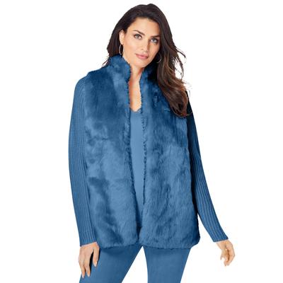 Plus Size Women's Faux Fur Cardigan Sweater by Roaman's in Dusty Indigo (Size 22/24)