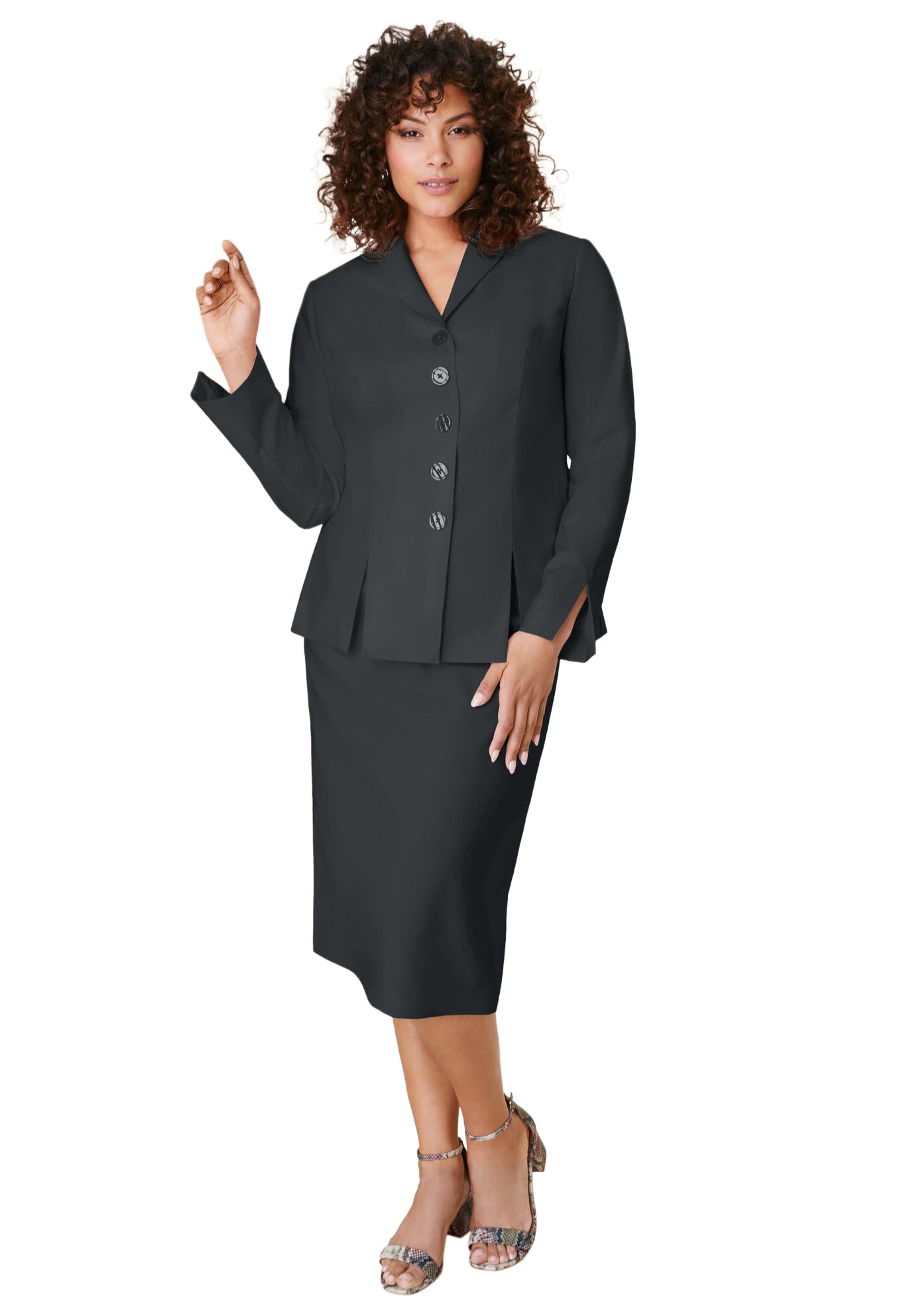 Plus Size Women's Plus Size Long Sleeve Shawl-Collar Jacket & Sheath Skirt Set - 2-Piece Suit by Roaman's in Dark Charcoal (Size 22 W)