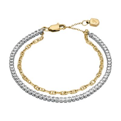 Tennisarmband FOSSIL "Schmuck Geschenk Metall HERITAGE", gold (metallfarben, gelbgoldfarben, kristallweiß, kristallweiß), Armbänder, Damen, Metall, mit Zirkonia (synth.) Image