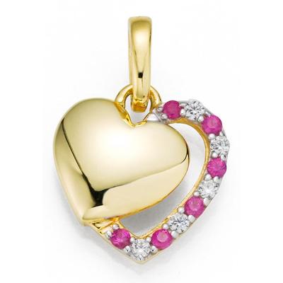 Ketten-Anhänger FIRETTI "Schmuck Geschenk Gold 333 Halsschmuck Anhänger für Halskette Herz", rosa (gelbgoldfarben, weißgoldfarben, kristallweiß, rot, kristallweiß, rot), Schmuckanhänger, Damen, Gelbgold 333, 1,08 g, mit Rubin, Zirkonia (synth.) Image