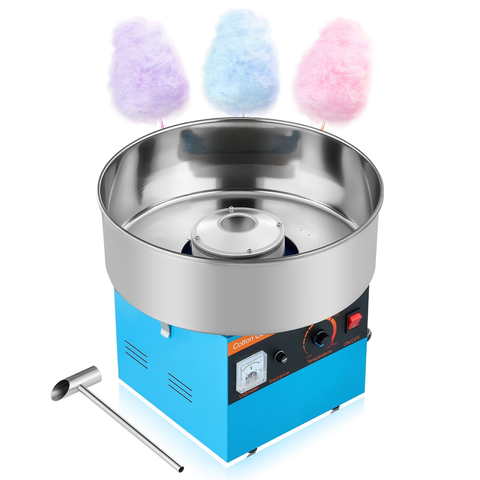 Blue Stainless Steel 1000W Cotton Candy Machine with Smart Overheat Guard - 14.96x14.96x13.31 in