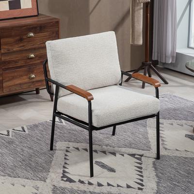 Small Upholstered Accent Chair, Ergonomic Living Room Chair, Lounge Reading Chair with Wooden Armrests & Backrest