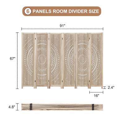 Room Divider Panel Wooden Room Divider Wall,5.6FT Tall Room Divider with Shelves,Folding Privacy Screens 67in
