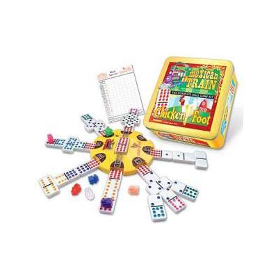 Mexican Train and Chickenfoot Dominoes - The Complete Dual Game Set in a Tin