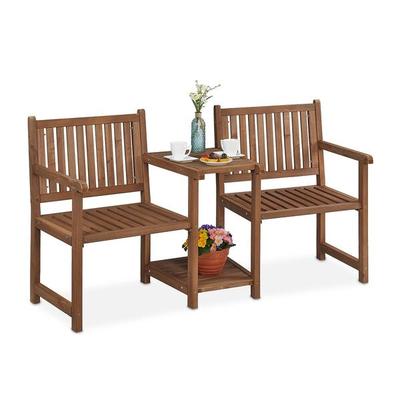 relaxdays Holz-Gartenbank mit Tisch für 2 Personen, 109 cm
