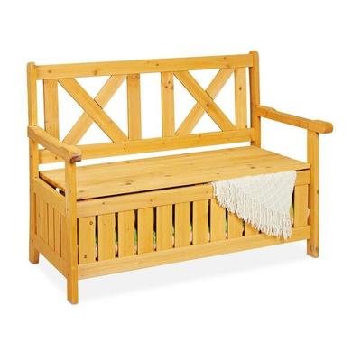 relaxdays Holz-Gartenbank mit Stauraum natur, 106 cm
