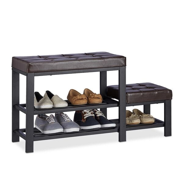 relaxdays Schuhbank mit Hocker dunkelbraun braun, 90.5x50 cm
