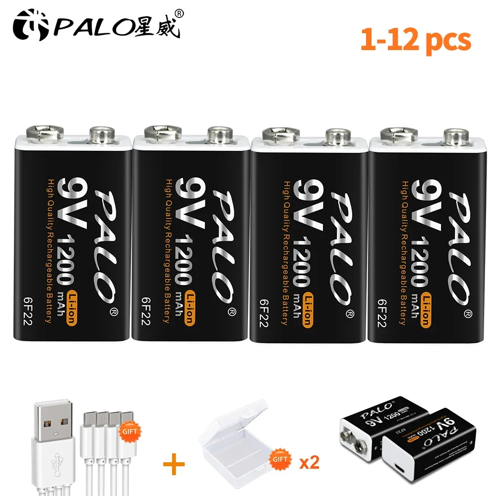 1200mAh Wiederaufladbare 9V Batterie Li-Ion Crown Micro USB 6F22 9v Batterie für RC Hubschrauber Modell Metall Detektor mikrofon Image