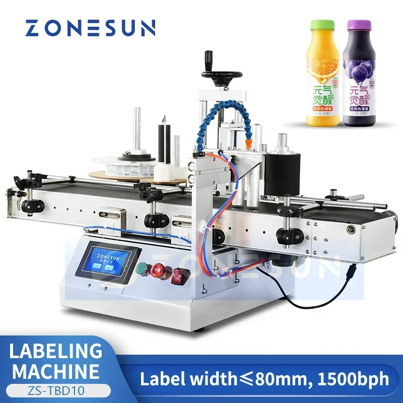 ZONESUN Automatische Etikettiermaschine für runde Flaschen, Etikettiermaschine für Flaschen, Etikettenapplikator ZS-TBD10 Image