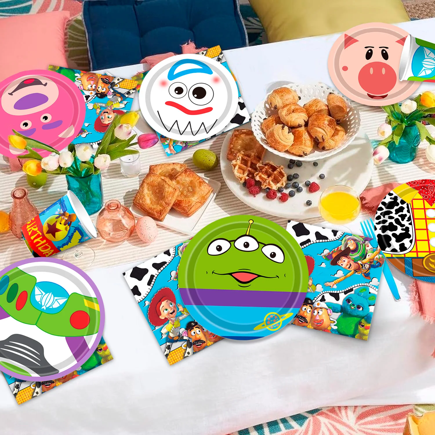 133 Stück Toy Story Geburtstagsdekorationen Geschirr-Spielzeuggeschichte Geburtstagsteller Servietten Banner usw. Toy Story Partyzubehör Image