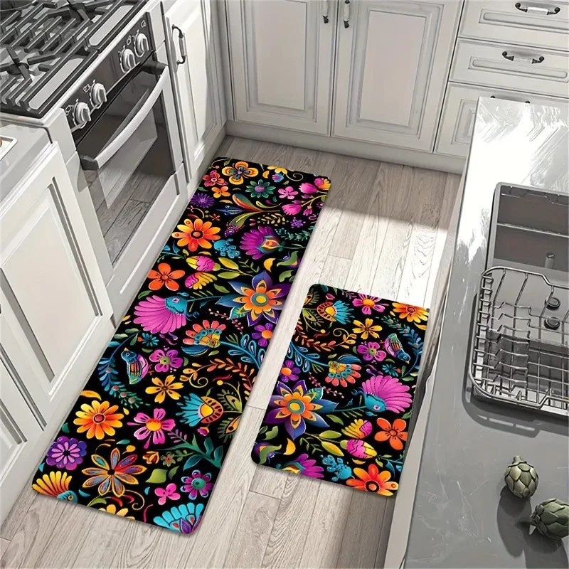 VIKAMA Küchenset-Fußmatten – rutschfester, langlebiger Teppich mit Gummiboden für Eingangsbereich, Badezimmer und Toilette, Heimdekoration Image