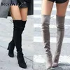 Faux Wildleder Schlank Overknee Stiefel Winter Frauen Stiefel Sexy Oberschenkel Hohe Stiefel Weibliche High Heel Schuhe Frau Plus Größe 43, WSH 3443