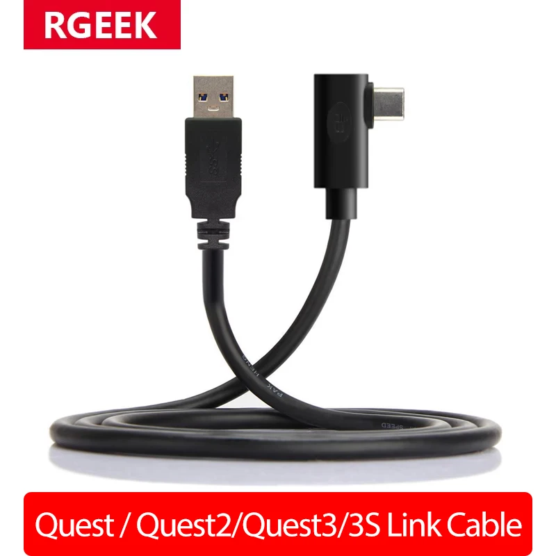 RGEEK 1 m 3 m 5 m 90 Grad Ellenbogen-Link-Kabel für Quest 2/Quest 3S/Quest 3 USB A auf USB-C Steam VR Quest2 Typ-C 3.1 Datenkabel Image