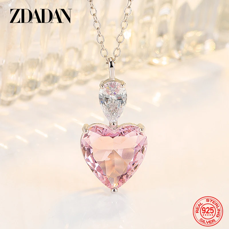 ZDADAN Halskettenketten aus 925er Silber mit rosa Zirkon für Damen, Modeschmuck Image