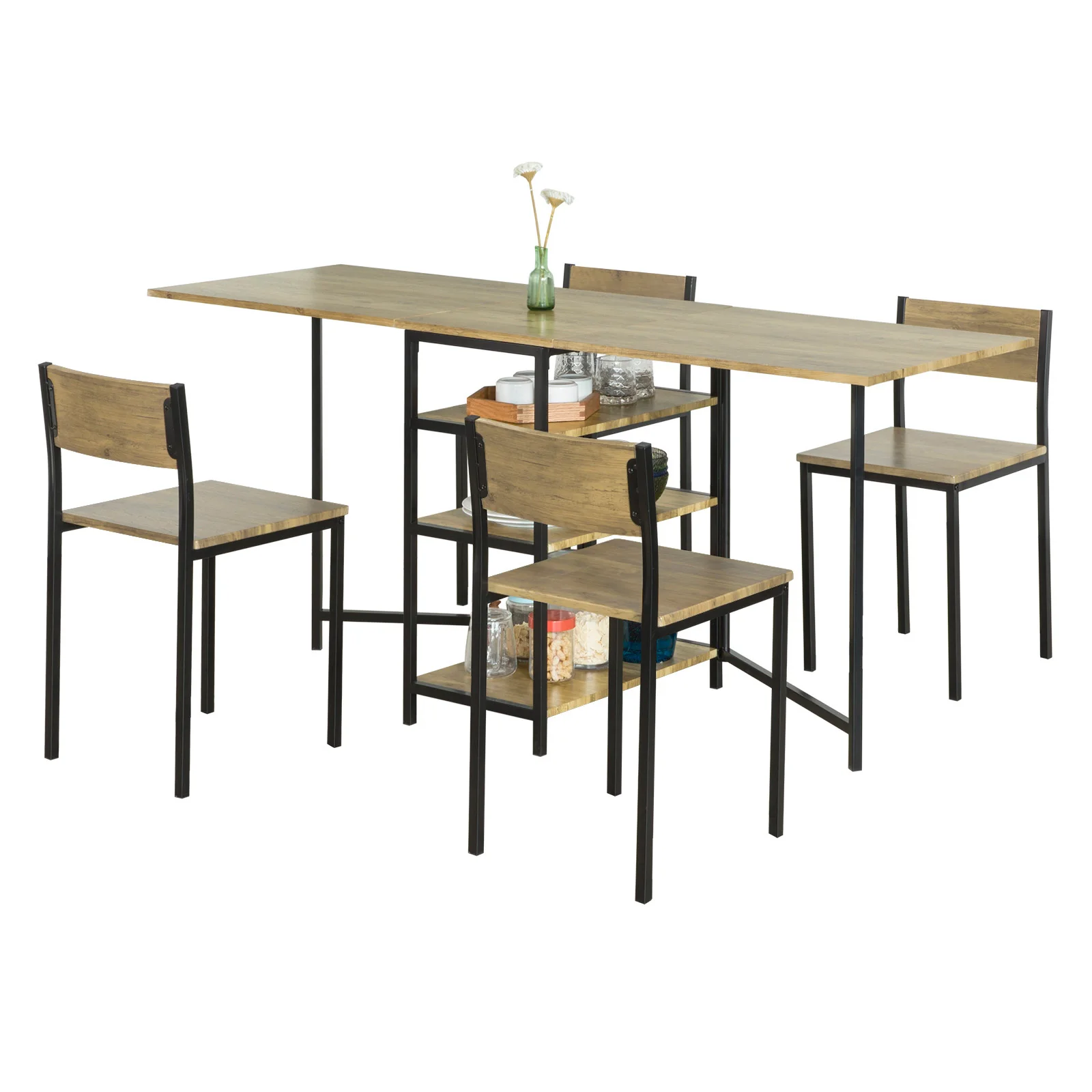 SoBuy FWT62-N table de salle à manger pliante avec 3 étagères table pliante table de cuisine table en bois table design industriel