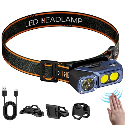 LED Headlamp Rechargeable Flashlight,3-in-1 Head Lamp,Display , Magnetic Base,IPX5 Waterproof Headlamps for Running,Hiking