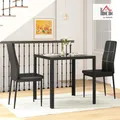 Ensemble table à manger et chaises pour 2 personnes, table de cuisine avec chaises, plateau rectangulaire en verre, structure en métal