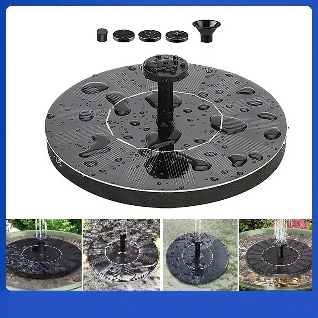 Solarbetriebene Brunnenpumpen (13/16/18 cm) – ideal für Außenpools, Gartenvogelbäder, kleine Teiche. Schwimmender Stil mit 8 Düsen Image