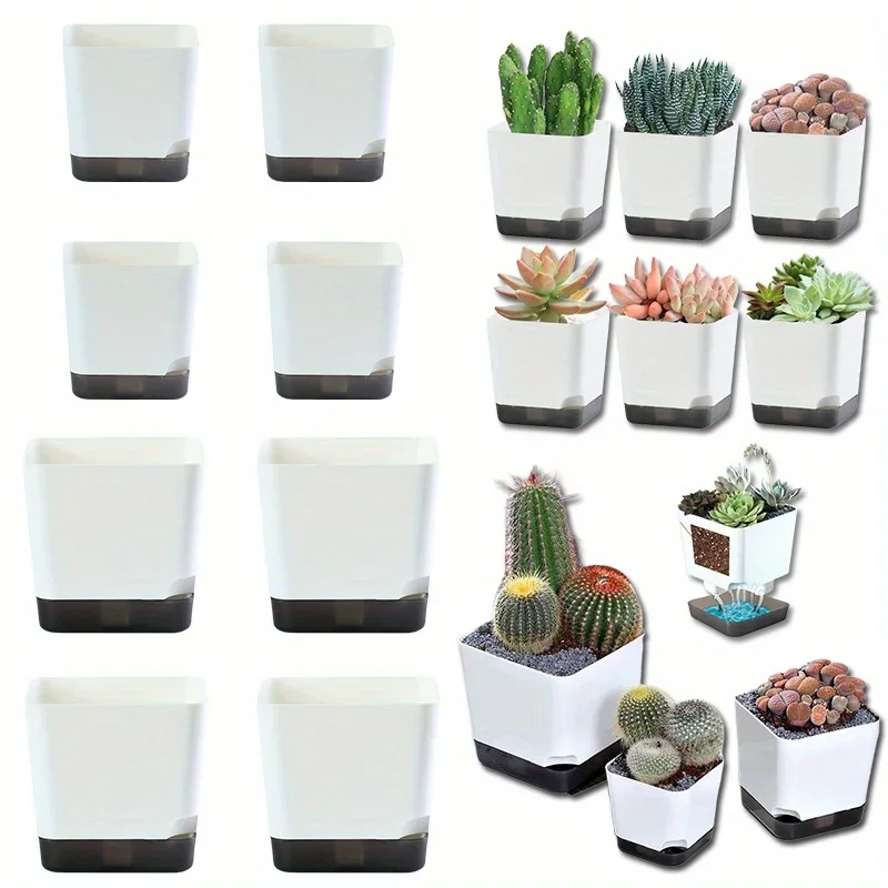 5 Stück Blumentöpfe, selbstbewässernde Blumentöpfe für drinnen und draußen, selbstbewässernde Pflanzgefäße mit Entwässerungsloch und klarem Untertassenreservoir Image