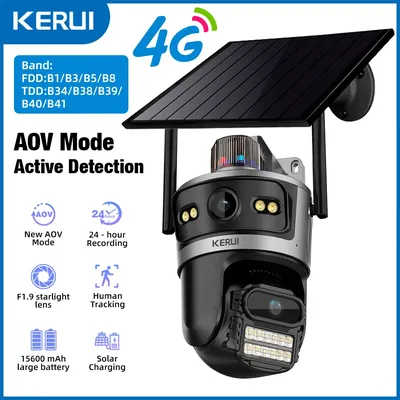 KERUI PTZ 4MP AOV 4G Solarkamera WIFI IP Kamera Home Security Surveillance 10x Zoom Dual Lens 24 Stunden Aufnahme 9W Solarpanel
