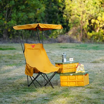 Portable camping chair beach chair with sunshade, lightweight folding, suitable for everyone, can be opened and closed without i