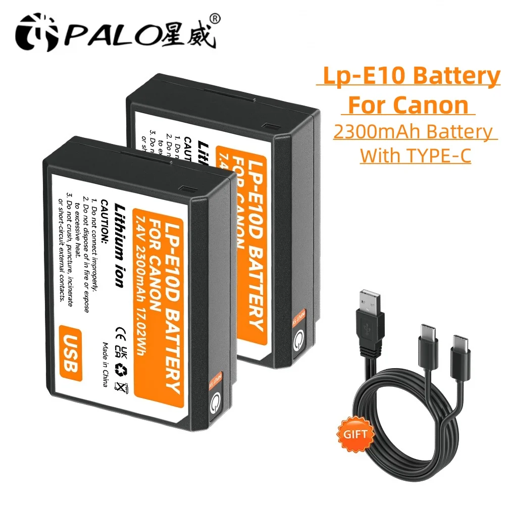 PALO 2300 mAh Batterie LP-E10 LP E10 Mit TYPE-C Für Canon EOS 1100D 1200D 1300D 2000D 4000D Rebel T3 T5 T6 KISS X50 X70 Batterie Image