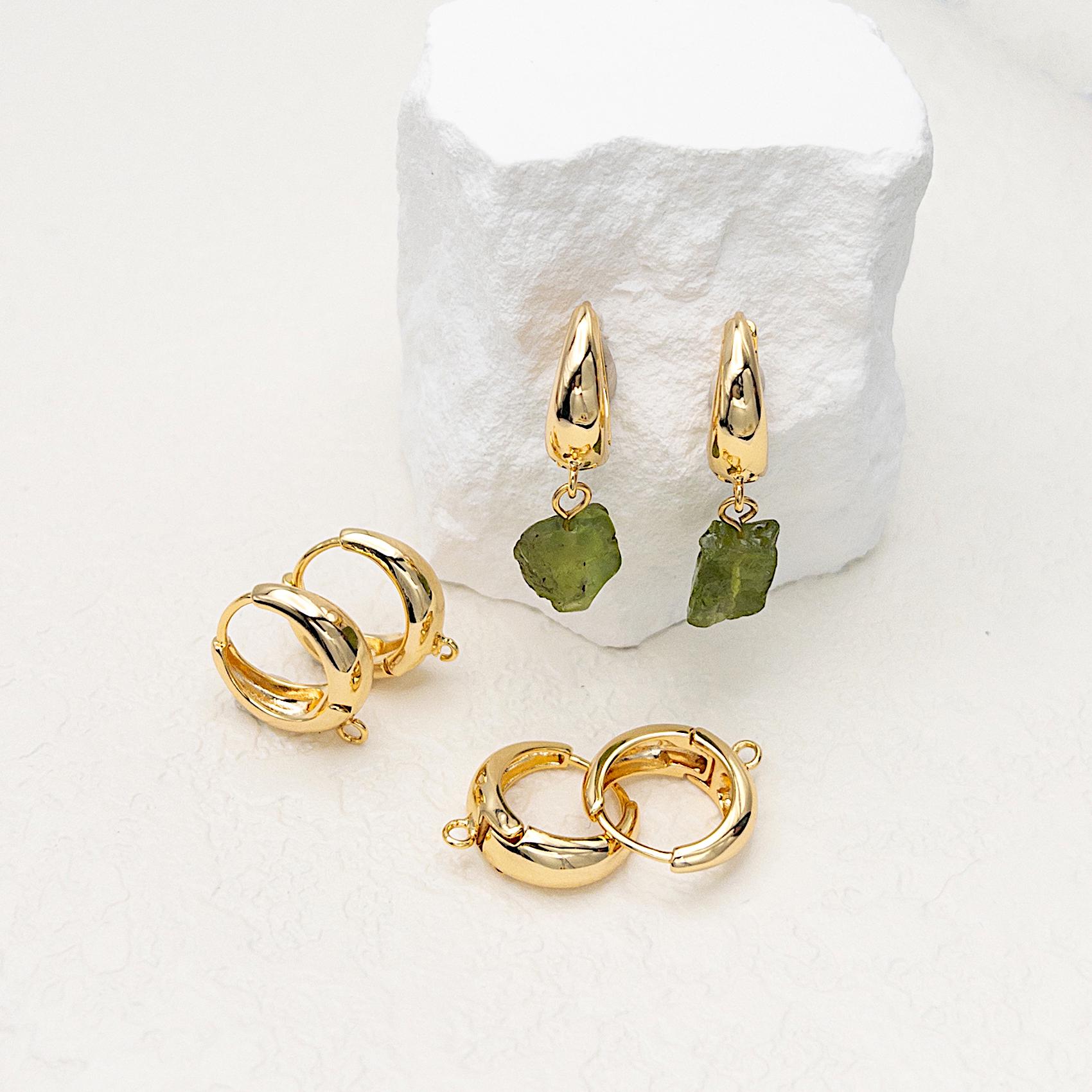 10 pezzi di componenti per orecchini a cerchio a goccia spessi da 18 mm placcati in oro 18 carati con anello, ottone senza piombo e nichel, forniture
