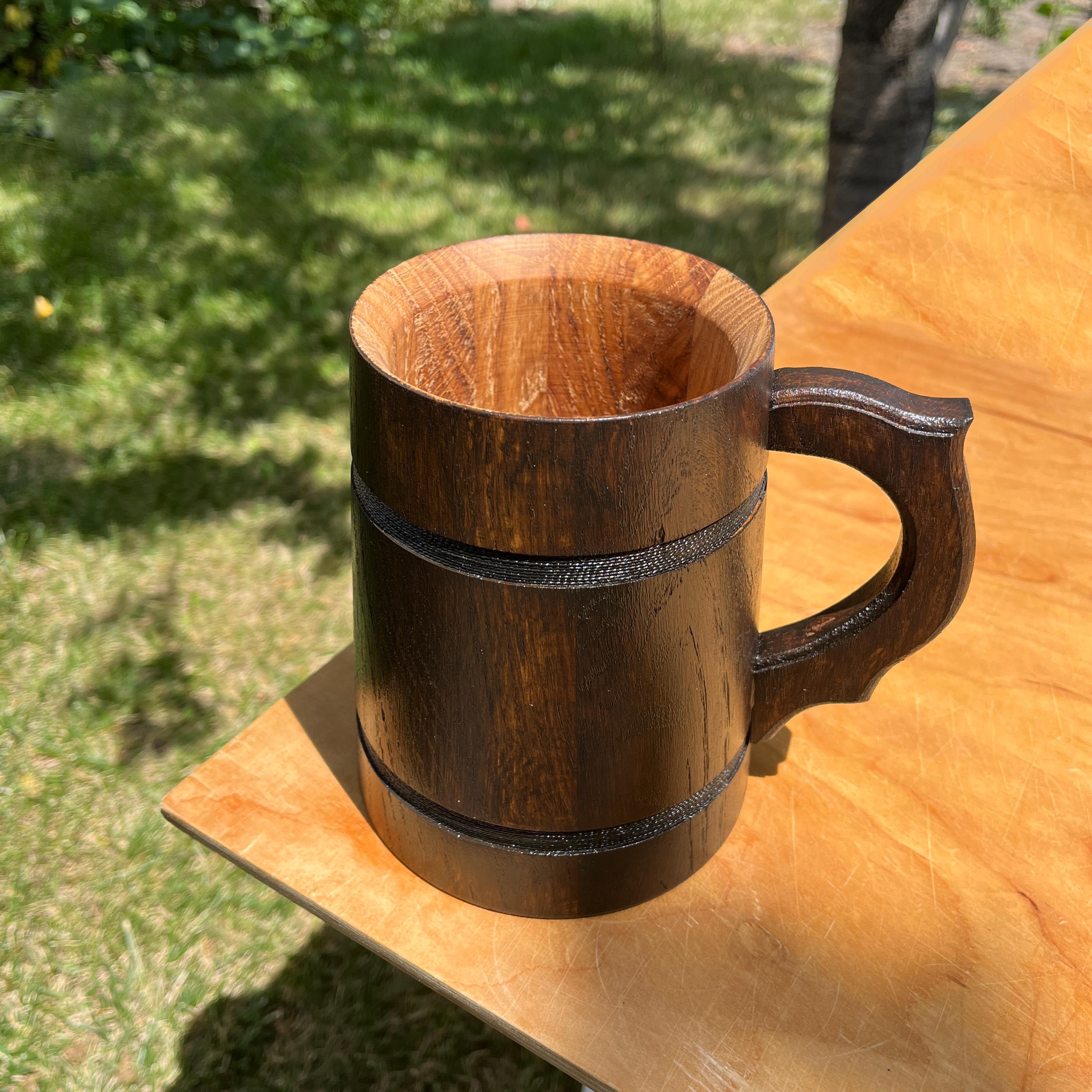 Boccale da birra in legno, grande boccale da birra in rovere con manico, boccale da birra, boccale da birra fatto a mano per uomo, regalo per marito,