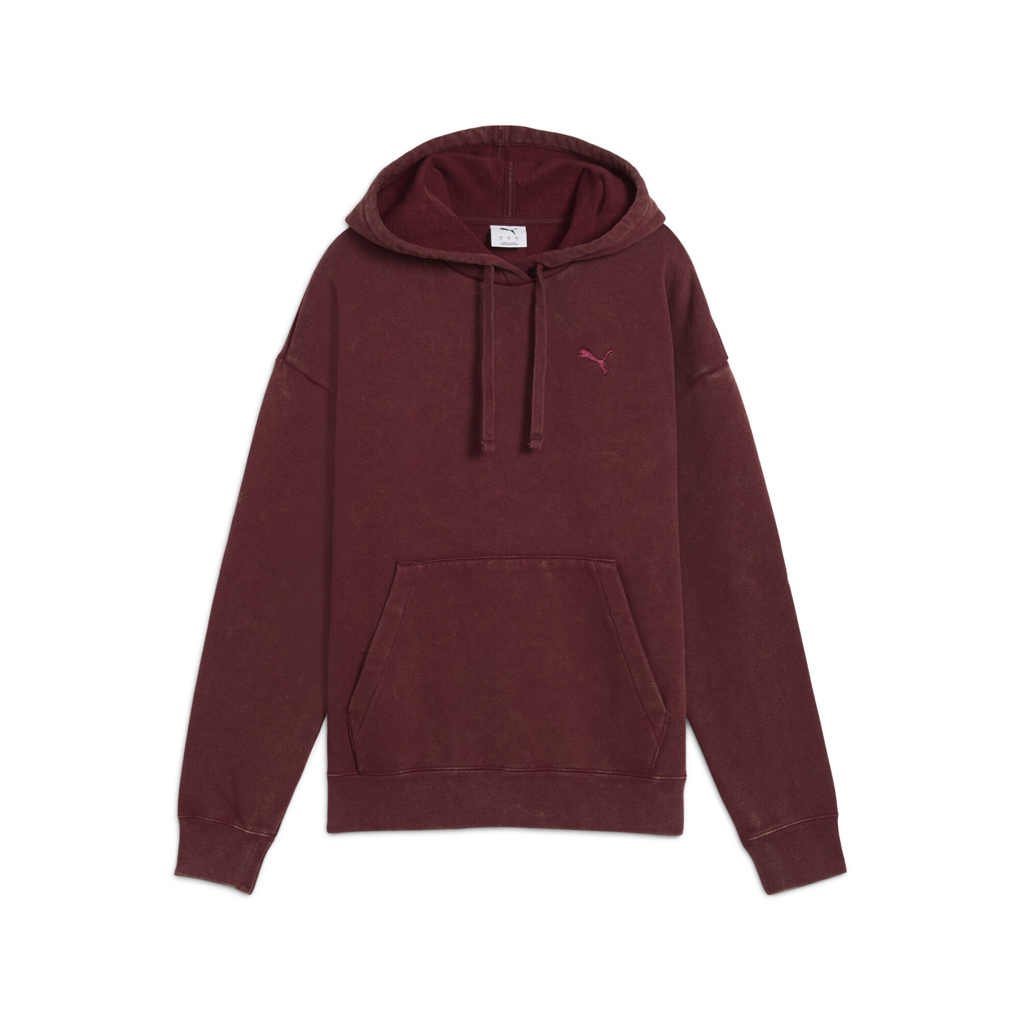 Hoodie PUMA "Essentials Elevated Relaxed Wash Hoodie Damen", Damen, Gr. XS, rot (ruby shimmer rot), Obermaterial: 34% Polyester, 66% Baumwolle; Kapuze: 34% Polyester, 66% Baumwolle; Rippe: 3% Elasthan, 97% Baumwolle, relaxed fit, Sweatshirts Hoodie