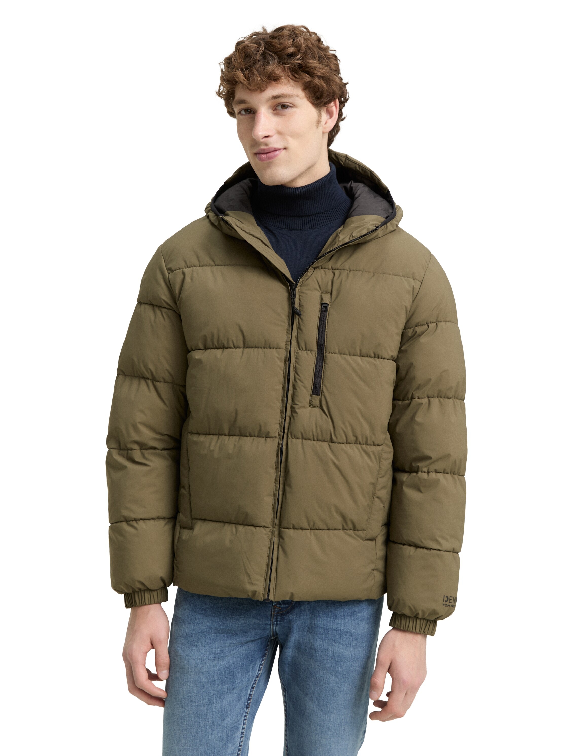 Steppjacke TOM TAILOR DENIM, Damen, Gr. S, grün (jungle soil grün), Web, Obermaterial: 100% Polyester. Futter: 100% Polyester, Strukturmuster, unifarben, regular fit taillenbedeckt, elastischer Bund, Jacken Steppjacke, mit Kapuze