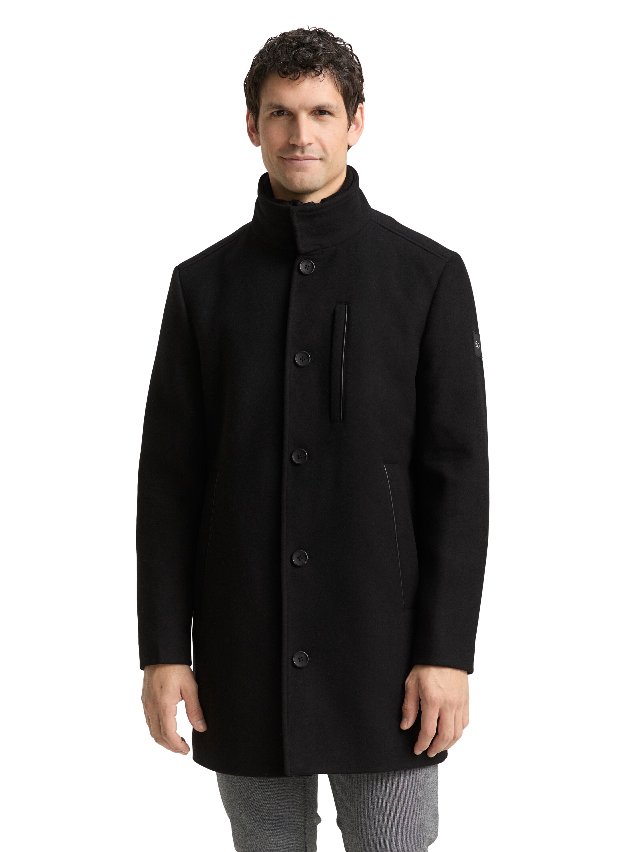 Wollmantel TOM TAILOR, Herren, Gr. L, schwarz, Web, Obermaterial: 73% Polyester, 22% Wolle, 2% Polyacryl, 2% Polyamid, 1% Viskose. Futter: 100% Polyester, unifarben, regular fit ca. Mitte Oberschenkel, gerader Abschluss, Mäntel, mit abnehmbarer...