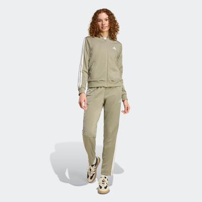 Trainingsanzug ADIDAS SPORTSWEAR "W 3S TR TS", Damen, Gr. S, grün (silber pebble), Obermaterial: 100% Polyester, sportlich, Sportanzüge, Topseller Image