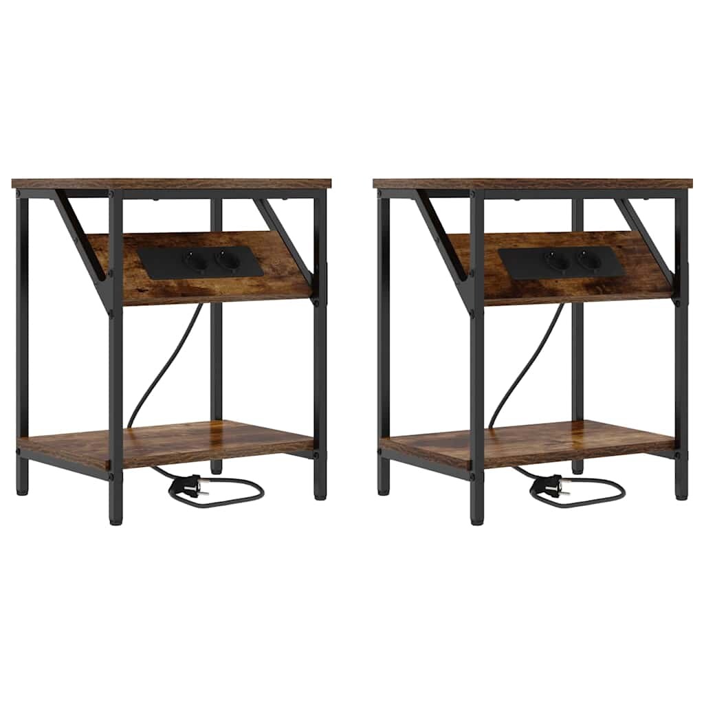 vidaXL Nachttische 2 pcs Räuchereiche 38 x 30 x 48 cm Holzwerkstoff Image