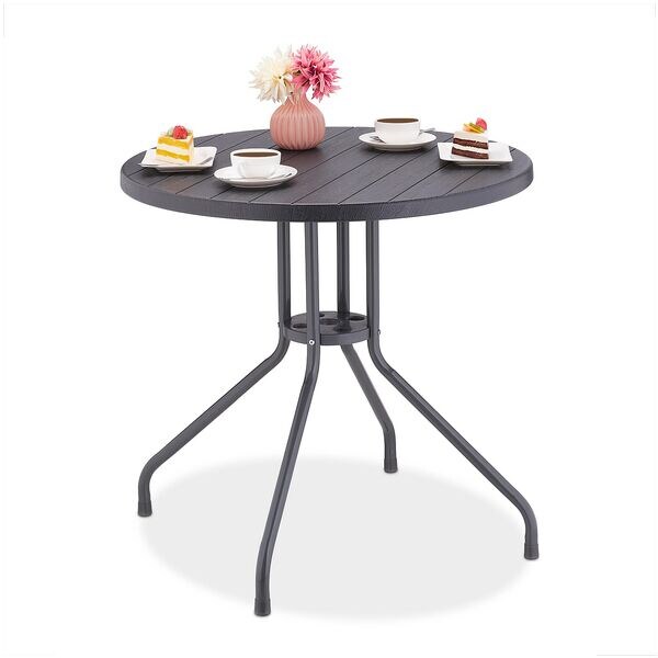 relaxdays Runder Gartentisch in Holzoptik Ø 80 cm grau