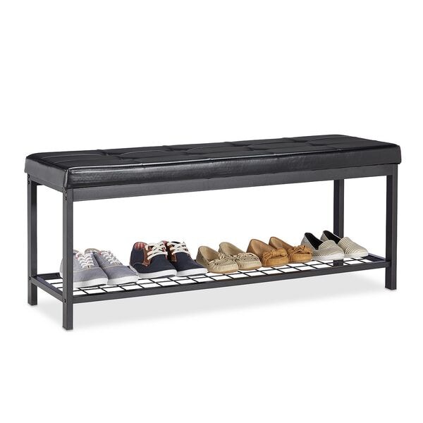 relaxdays XXL Schuhbank mit Polsterauflage schwarz, 115 cm Image