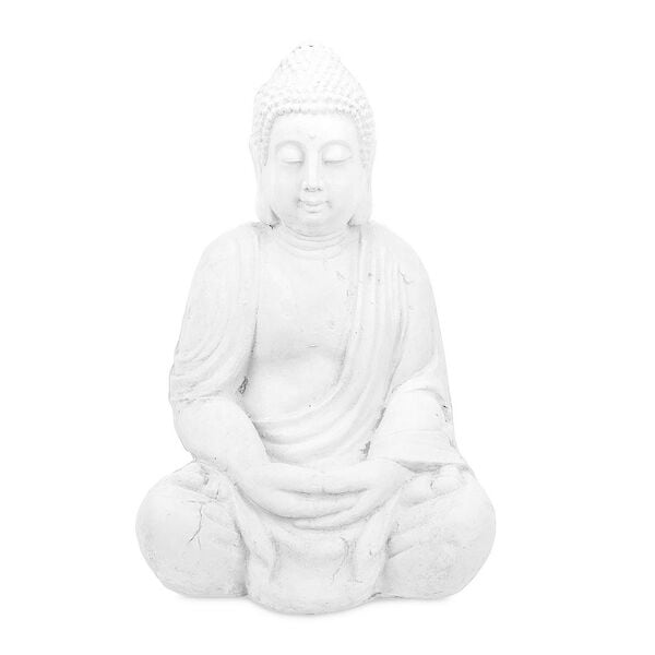 relaxdays Gartenfigur Buddha 70 cm weiß weiß