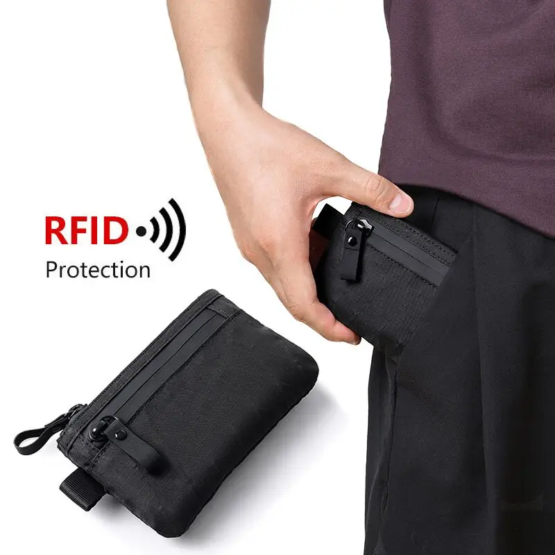 X-Pac Custodia con cerniera Portafoglio per contanti e carte con blocco RFID Porta carte di credito Borsa sottile in nylon Custodia per carte chiave con cerniera Borsa tattica maschile