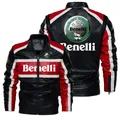 Benelli Logo Giacca da uomo in pelle PU a contrasto da motociclista Giacche da uomo Autunno Inverno Cappotti capispalla da esterno