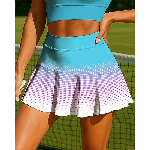 Damen Farbverlauf Lässiger Rock Tennisröcke Patchwork Tasche 2 in 1 UPF50 UV-beständig Mehrlagig Volleyball Tennis Badminton Shorts Rock Blau und Weiß Himmelblau Blau Orange Tennisbekleidung Image