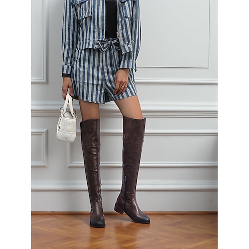 Overknee-Stiefel für Damen mit seitlichem Reißverschluss, niedriger Blockabsatz im Reitstil für lässige Streetwear und urbane Outfits Image