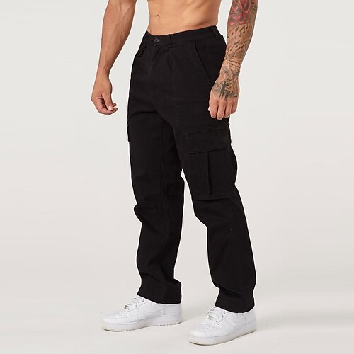 Herren Cargo-Hosen Taktische Hose Hose Tasche Elastischer Bund Gerader Schnitt Einfach Feuchtigkeitsableitend Atmungsaktiv Volle Länge Outdoor Party Geschäft Mode Streetwear Schwarz Grün Unelastisch Image
