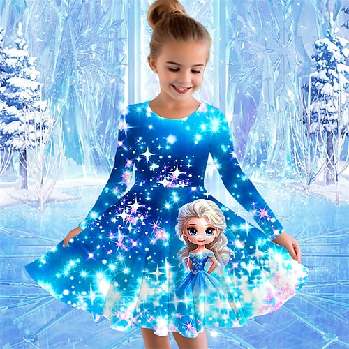 Mädchen' 3D Cartoon Kleid Langarm Sommer Frühling Urlaub Täglich Ferien Prinzessin Schön Süß Kinder 4-12 Jahre Freizeitkleid A Linie Kleid Knielang Normale Passform Image