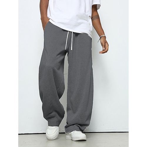 Herren Jogginghose Jogginghose mit weitem Bein Hose Baggy-Hosen Jogginghose mit offenem Saum Kordelzug Elastischer Bund Gerader Schnitt Einfach Feuchtigkeitsableitend Atmungsaktiv Volle Länge Outdoor Image