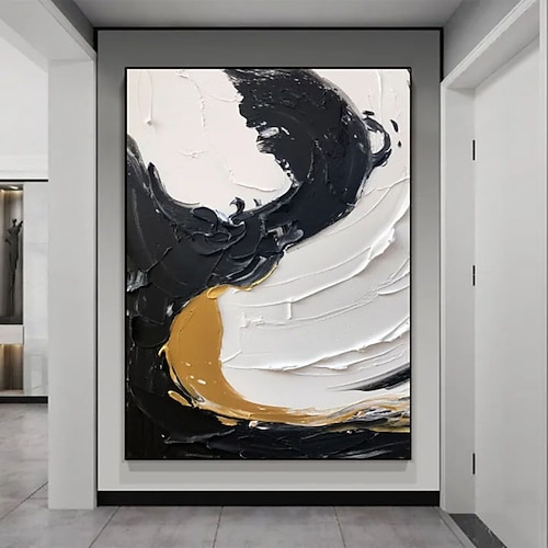 handgefertigtes 3D-Ölgemälde, abstrakte Komposition mit satten Farben und Kontrasten, die die Impasto-Technik mit lebendigen Pinselstrichen und goldenen Akzenten zur Geltung bringt, die strukturierte Image