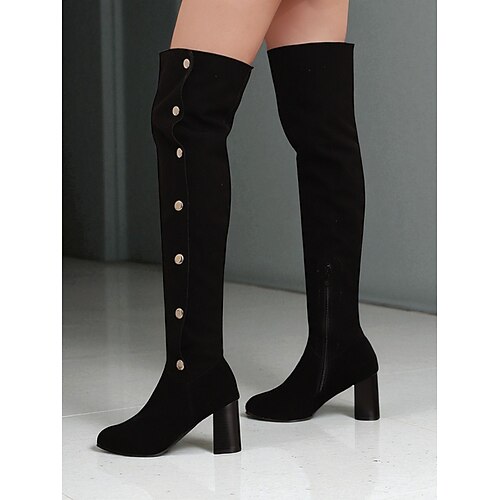 Burgunderrote Overknee-Stiefel aus Wildleder mit Umschlag, Blockabsatz und dekorativen Knöpfen – vielseitiger Herbst Wintermode-Schuhe für stylische Streetwear- und Night-Out-Looks Image