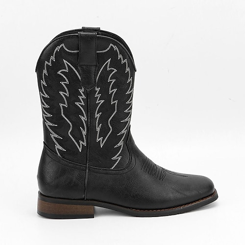Herren-Western-Cowboystiefel mit quadratischer Zehenpartie, Slip-On-Stiefel bis zur Mitte der Wade, Arbeitsreitstiefel, lässiges Schuhwerk im Country-Stil für den Alltag Image