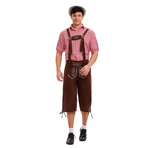 Karneval Oktoberfestbier Oktoberfest Outfits Maskerade Lederhosen Bayerisch Deutsch Traditioneller Stil Wiesn Herren Karneval Party Halloween Stoff im traditionellen Stil Oberteil Shorts Hut Image