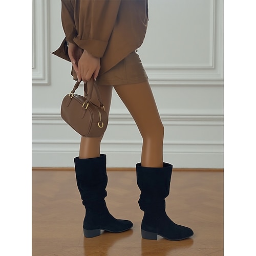 Kniehohe Slouch-Stiefel für Damen – lässig-schicke Schlupfschuhe mit flachem Absatz für urbane Streetwear und Alltagsoutfits Image